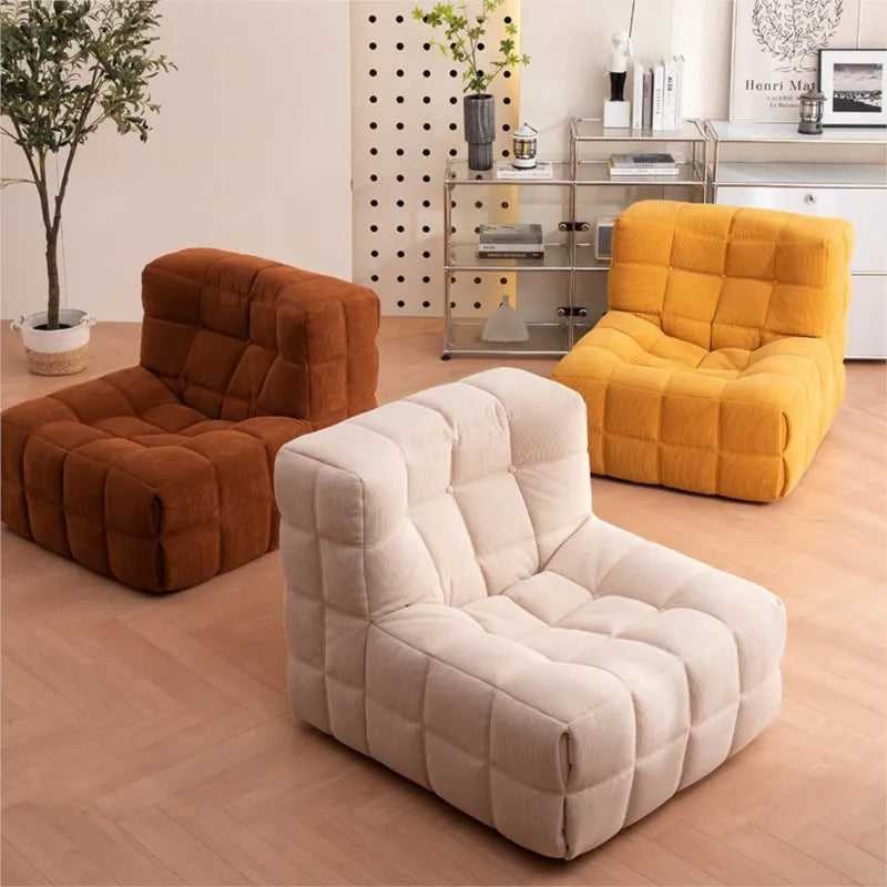 ZISIZ Modern Medium Firmness L-Shaped One-Person Lazy Soft Plush Fine Corduroy Velvet Cotton Fabric Full Sponge Filling Wood Frame Waffle Sectional Sofa Chairs / Colors-White/Black Cat Paw Skin/Green/Gray