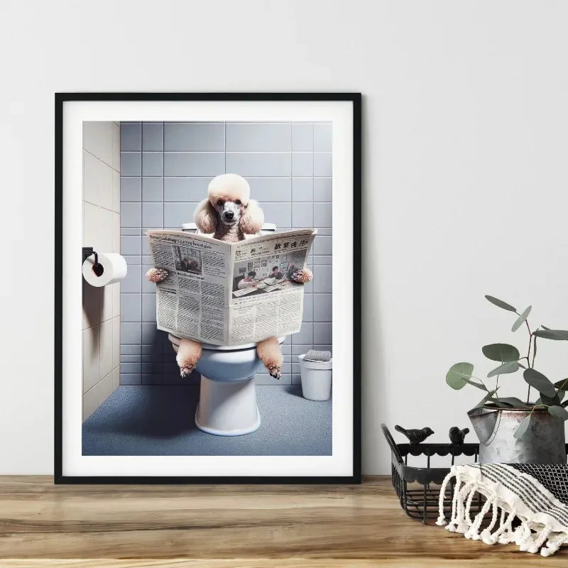 No-EN-Name-Null Modern Waterproof Handprinted Unframed Canvas Rectangle Shaped Abstract Funny Humorous Animals Bathroom Human-Like Sitting On The Toilet Wall Art Prints /Colors-White/Multicolor/Animals/Gray