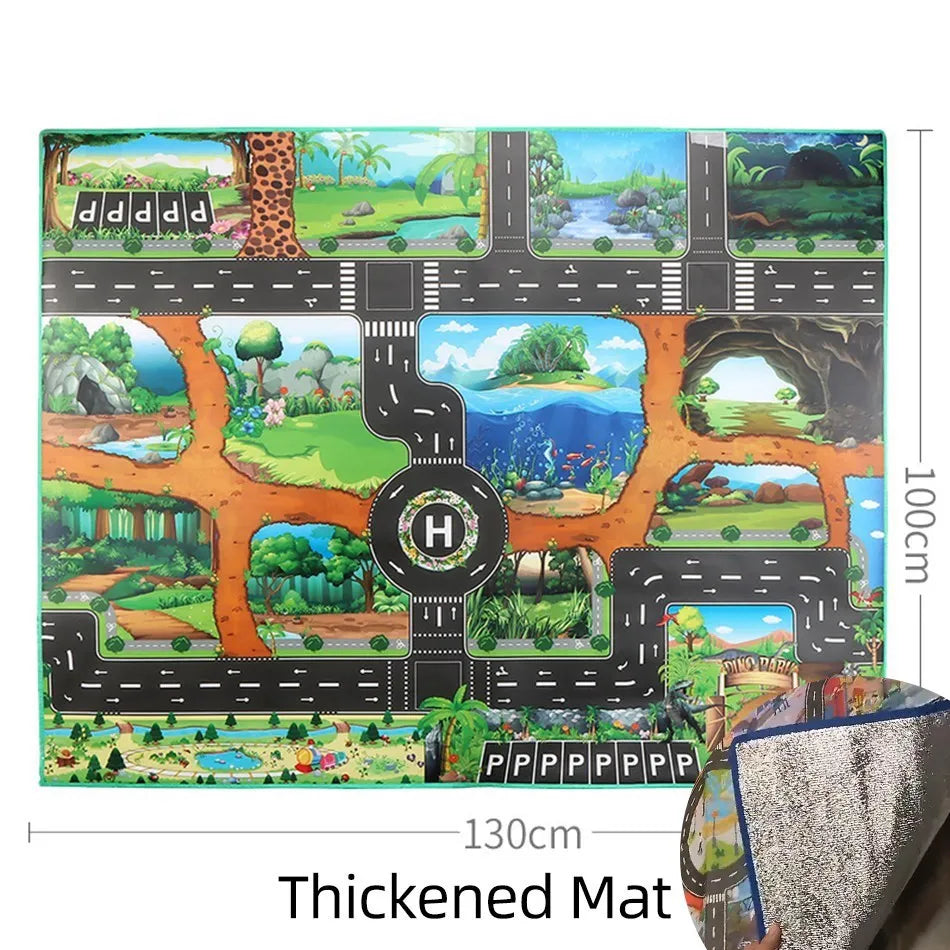 No-EN-Name-Null Kids Waterproof Foldable Rectangle Educational Developmental Multicolor Farm Animals-Dinosaurs-Life Dino Park Road Maps Crawling Plastic Play Mats/Ages: 3 Years Old + Older/Colors-Multicolor/Animals/Size: 100 x 130cm