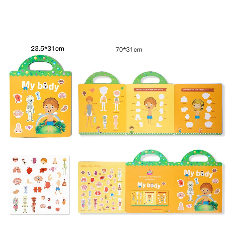 DATGO Parent-Preschool Kids Plastic-Vinyl Preschool Reusable Cartoon Copper Plate No-Tear Bubble Sticker Scene Paste Books Stickers-Sticker Machines /Ages :2 Years Old-Preschool Kids/Colors-Multicolor/Blue/Pink/Animal