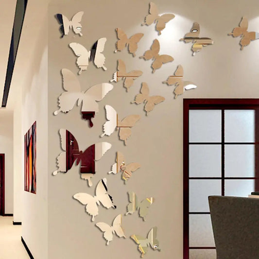 12Pcs/ 3D Butterfly Mirror Wall Decals/ Removable/Colors-Purple/Blue/Gold/Silver