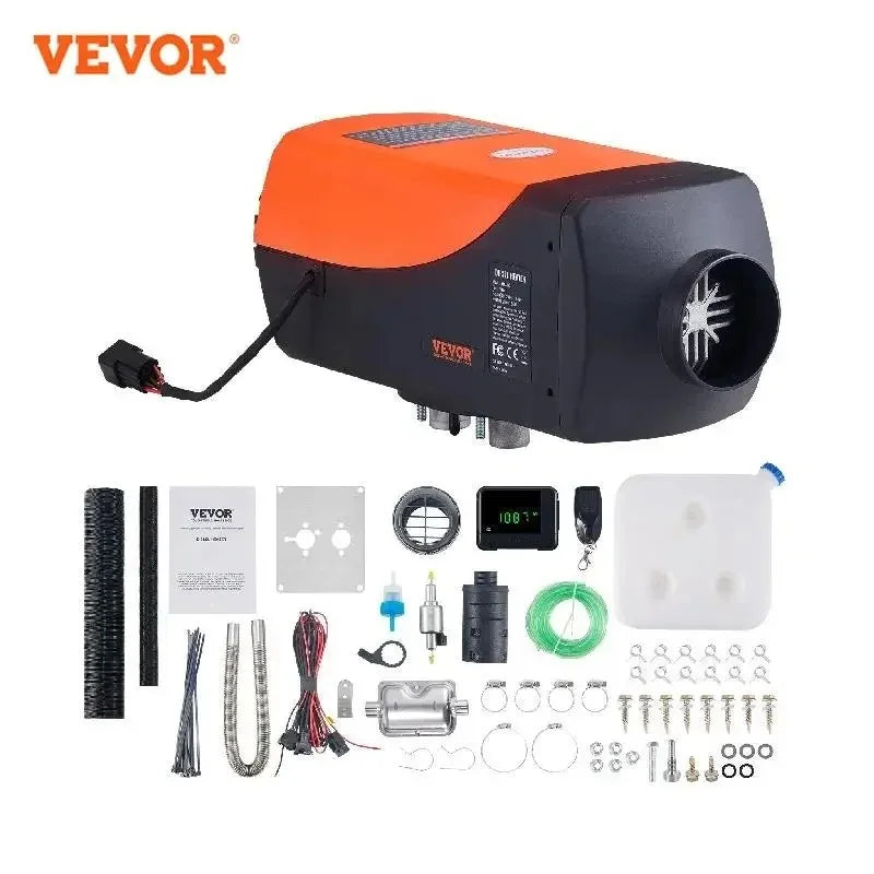 VEVOR Orange-Black Body HD LCD Display Silencer Remote Control Low-Noise DC-Powered 5KW Power Air Diesel Space Heaters
