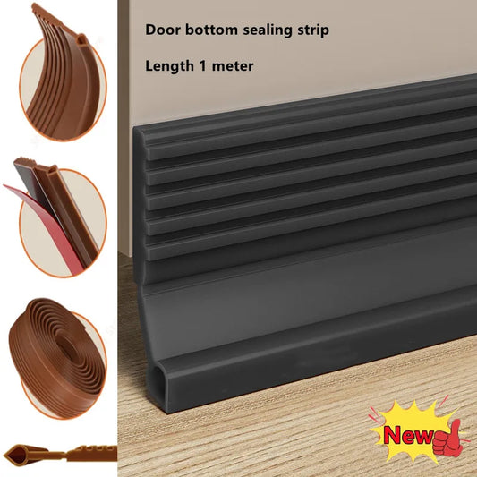 Waterproof Self-Adhesive Flexible TPE Rubber Wind-Soundproof Door Bottom Sealing Strips/Colors-Gray/White/Brown