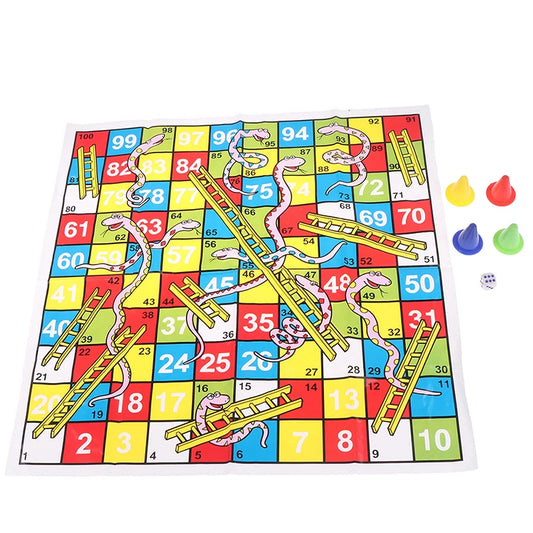 2-4 Person Plastic Cute Cartoon Non-Woven Cloth Snake Ladder Family Educational Interesting Chessboard Game Sets/ 4 Chess PCS/Dice/Ages-5 + Years Older/Colors-Yellow/Red/Multicolor