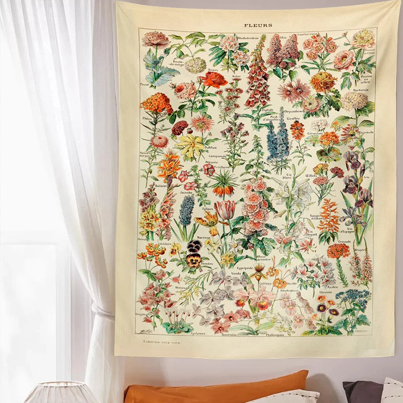 Jacquard Printed Rectangle Polyester Nature-Floral-Butterflies-Great Barrier Reef Coral-Medicinal Mushroom Wall Hanging Identification Chart Diagram Tapestries