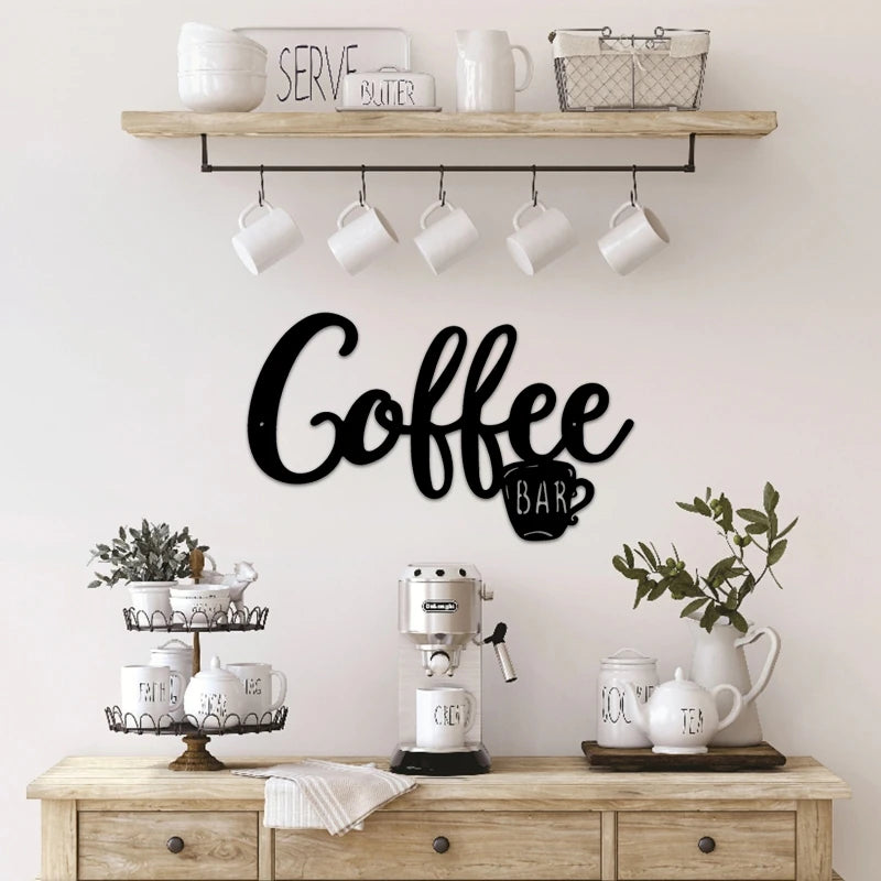 Black Kitchen Modern Iron Hanging Coffee Bar Signs/Size: Approx.11.81 x 7.09 inches