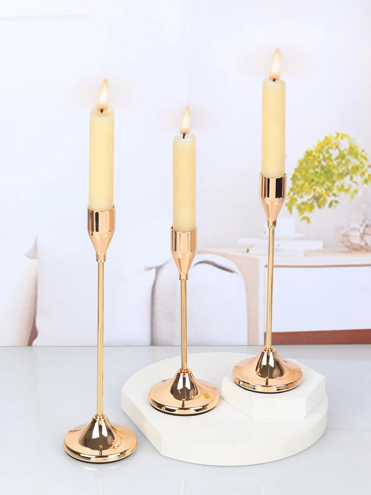 No-EN-Name-Null 3 PCS European Modern Gold Metal Round Stick Candle Holders Sets /Colors-Gold/Rose Gold/Silver/Black