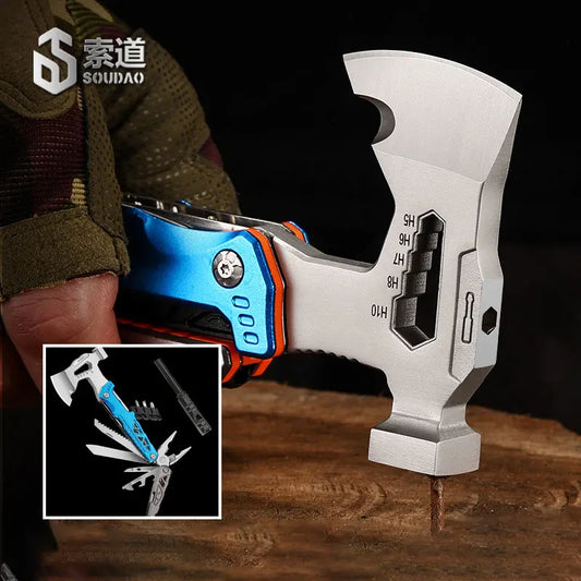 JIANLAI Outdoor Multifunctional Gray-Silver Stainless Steel Black Handle-Blue-Orange Hammer Axes/Colors-Silver/Blue/Orange/Black/Gray/Multicolor/Orange-Black Fabric Pouch Included