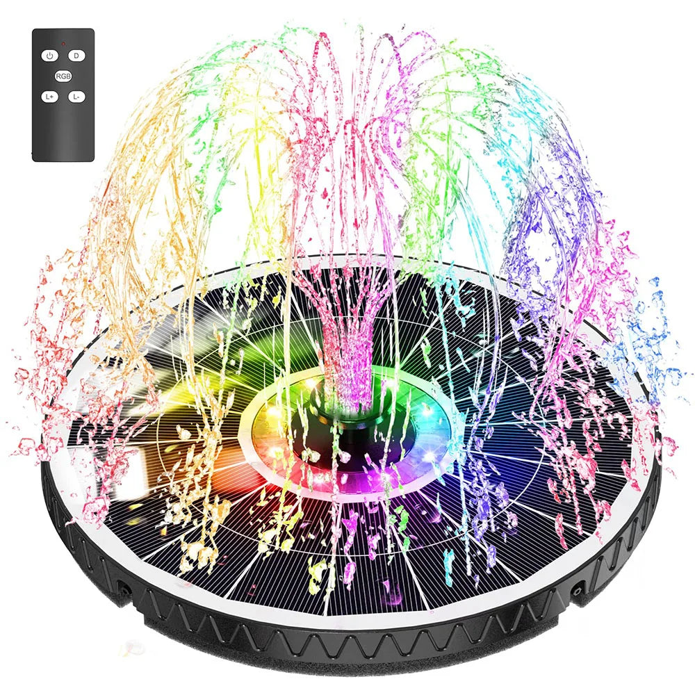 NULL Outdoor Garden Remote Control Solar-Powered Six Nozzles Black Round Plastic Body Geometric RGB Multicolor Lights Ponds-Water Fountains PUMPS