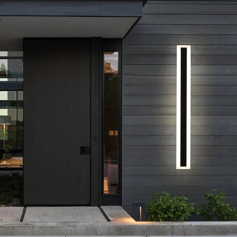 MING-JIE-LUO Indoor-Outdoor Waterproof Long Vertical Rectangle Silver Polished Chrome Aluminum Metal Body AC-Powered Acrylic Warm-Cool White LED Light Courtyard Wall Light Fixtures /Colors-Silver/Black/White