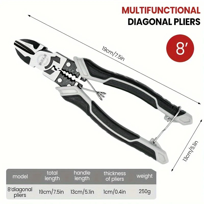 3 PCS Set AIRAJ DIY Electrical Straight Plastic Black-Gray-White Coated Handle Silver Chrome-Plated Steel-9 Inch Steel Wire Cutter-9 Inch Pointed Needle Nose-8 Inch Diagonal Cutting Pliers