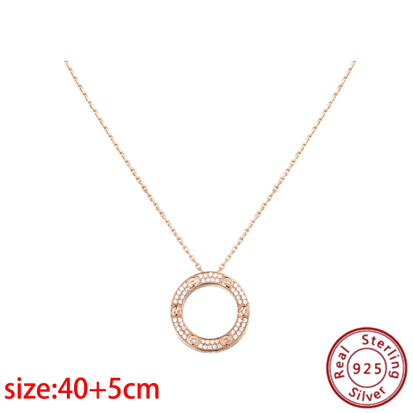 No-EN-Name-Null Adult Women Sterling Silver-Gold Plated Metal Zircon Clear White Diamond Stones Round O-Shaped Fine Imitation Chain Pendant Necklaces/Colors-Gold-Silver/Geometric/Clear/White/Rose Gold