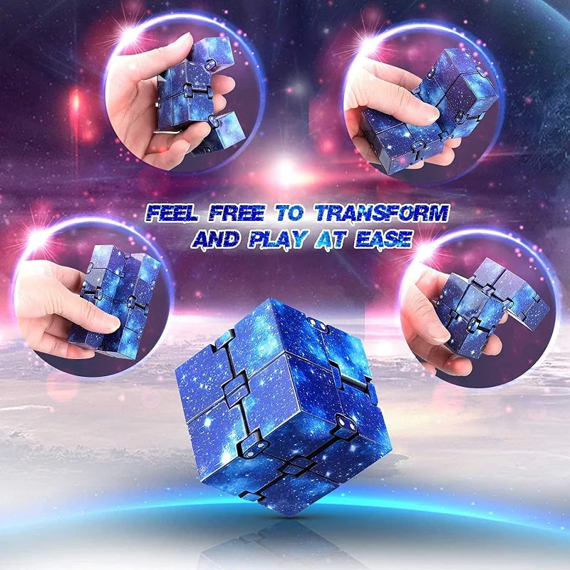 MEADE Teens-Adults Blue-Purple Plastic Square Transformable Twistable Fingertip Anti-Stress 3D Space Theme Flip Infinity Cube Mechanical Puzzle Toys/Ages: 13-18 Years Old Adults /Colors-Blue/Purple/Multicolor