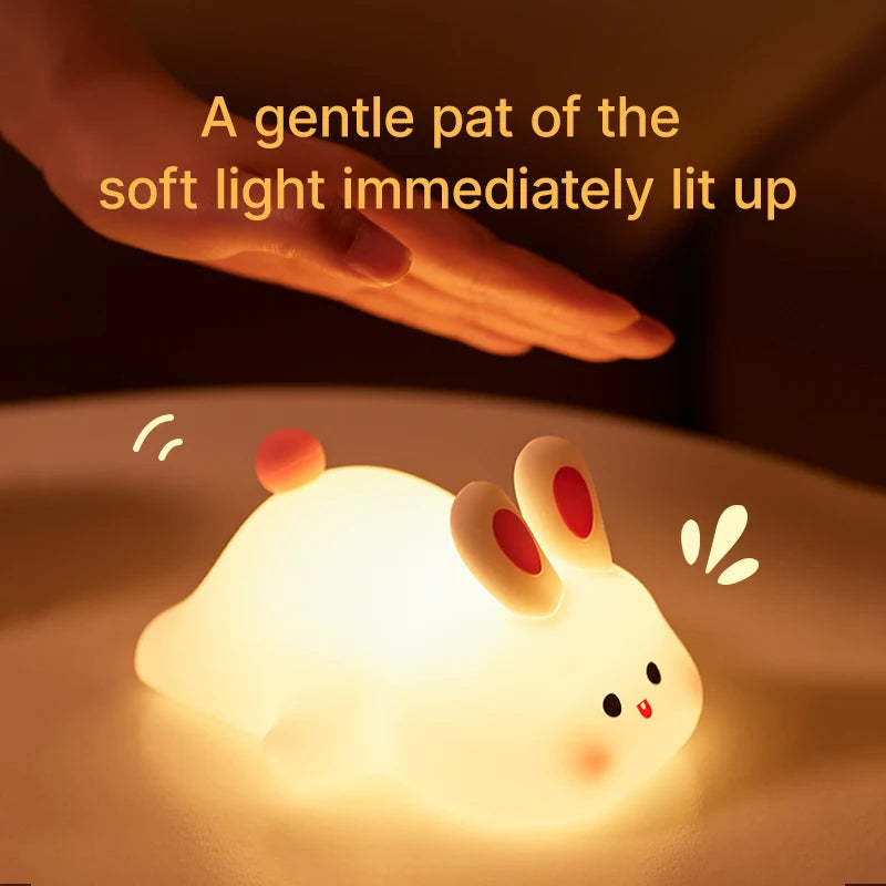 LESSDOT Kids Luminous Flux Cute Soft Silicone Cartoon Warm White Big Face Rabbit Animals Touch Power Soft Night Lights-Ambient Lighting /Rechargeable Batteries/4 Animals/No Batteries Required/Colors-White/Yellow/Multicolor/Animal