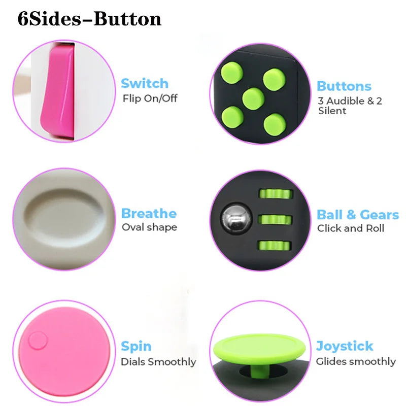 Plastic Black Dice Cube 6 Sides Textured Buttons Stress-Anxiety Relief Sensory Toys/Ages: 13-18 Years Old Adults/Colors-Black/Purple/Gray/Red/White/Multicolor