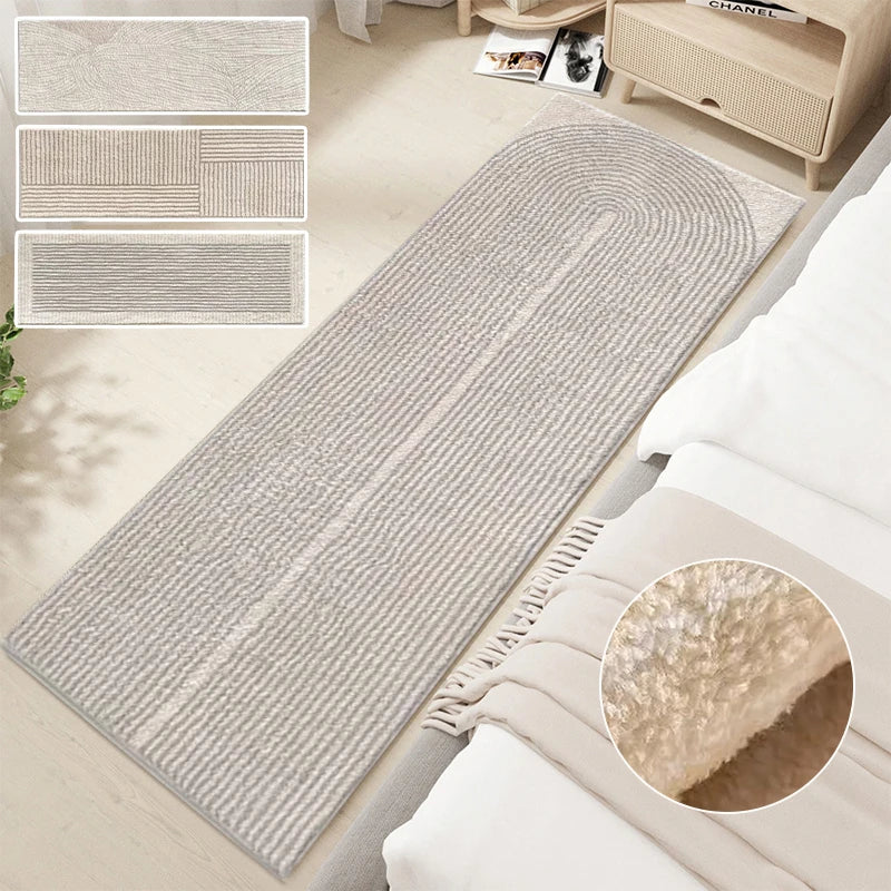 No-EN-Name-Null Modern Indoor Hypoallergenic Rectangle Shaped Persian Beige Striped Geometric Soft Fluffy Faux Cashmere Anti-Slip Bottom Fade-Resistant Non-Toxic Large Rugs/Hand Wash