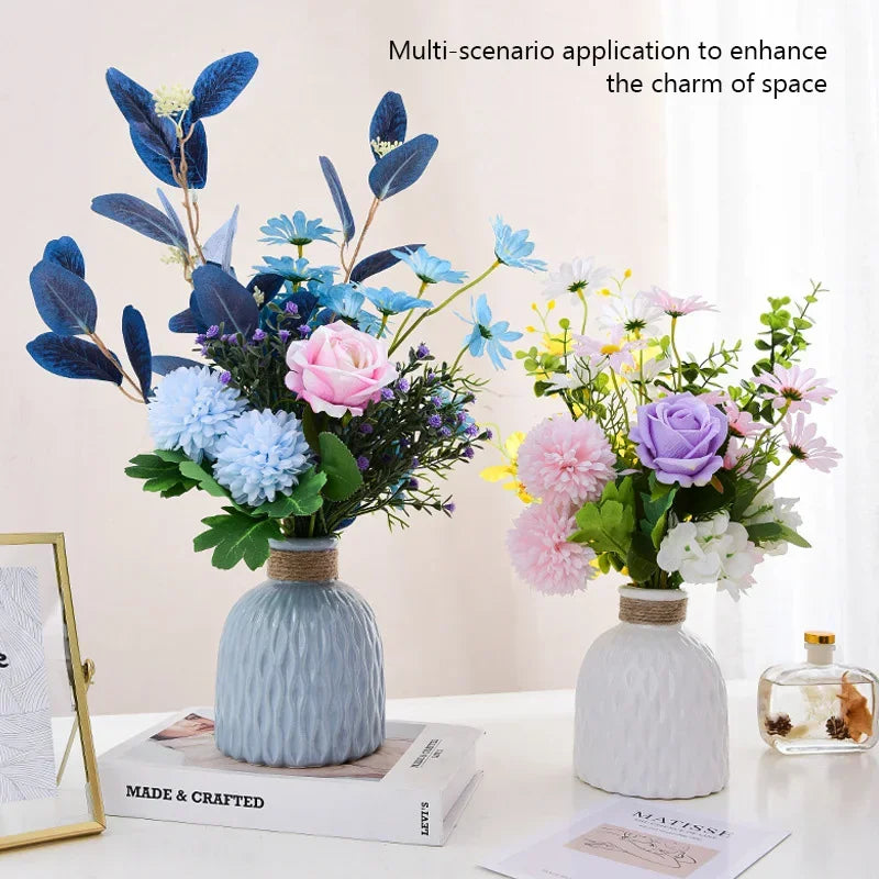 3 Dimensional Plastic Round Imitation Ceramic Floral Vases/Colors-Blue/Pink/White/