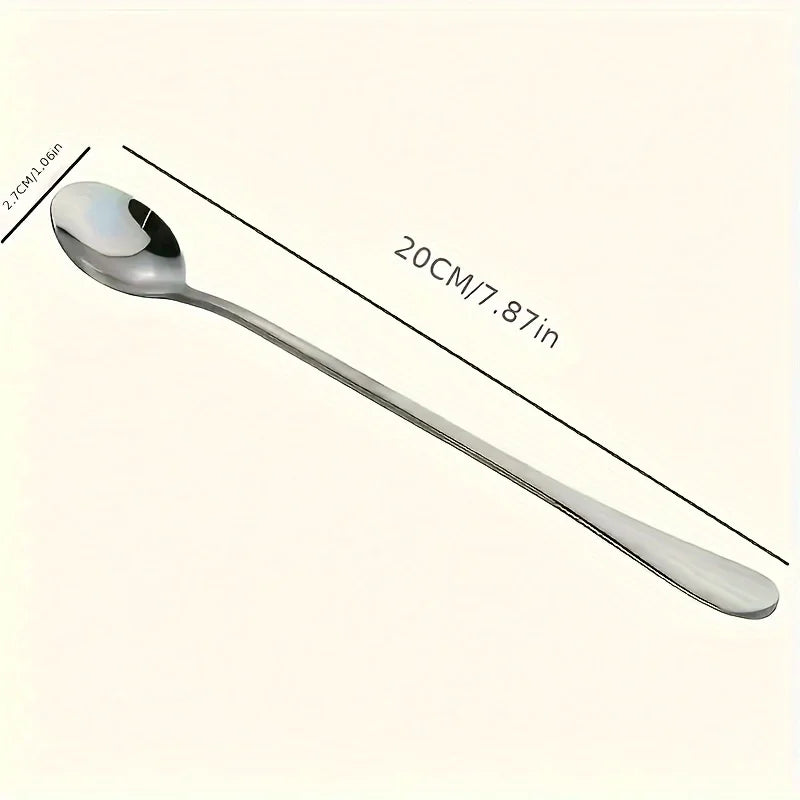 Kitchen 6 PCS Set Silver Stainless Steel Long-Handled Teaspoon