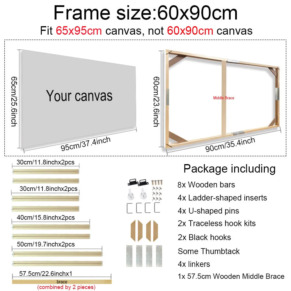 Unisex DIY Craft Single Rectangle Nature Wood Frames For Canvas Oil-Water Painting Kits /Colors-Brown/Beige
