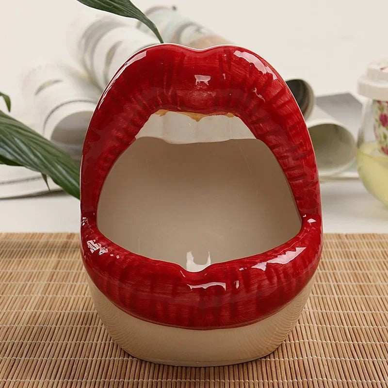 No-EN-Name-Null Cute Cartoon Ceramic Realistic Red Lips Shaped Cigarette Ashtrays/Colors-Purple/Red/Pink