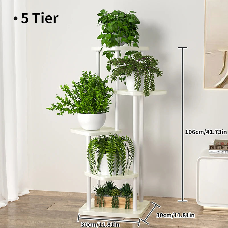 MTSHINING Wood 8 Tier Multi-Layered Shelves Iron Metal Plant Stands/Colors-Black/White,/Brown
