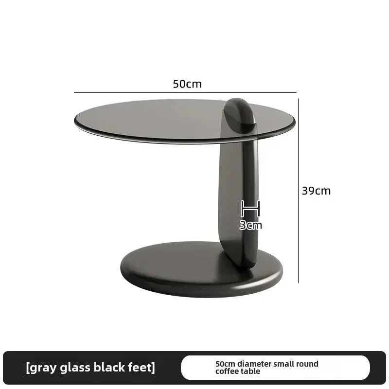 No-EN-Name-Null 2 PCS Modern Brown-Gray Thick High Tempered Glass Round Shaped Tops Solid Oak Rubberwood Three-Legged Design Coffee Table Sets/Easy To Clean/Colors-Gray Glass Tops/Brown Glass Tops