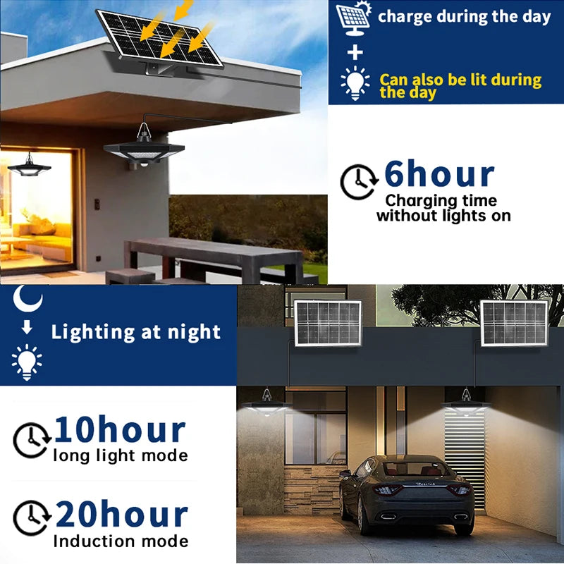 Black-White Colors Outdoor 180 Cool LED Beads Split Design Remote Control Adjustable IP65 Protection Dimmable Solar Lights/Motion: 5 Lighting Modes