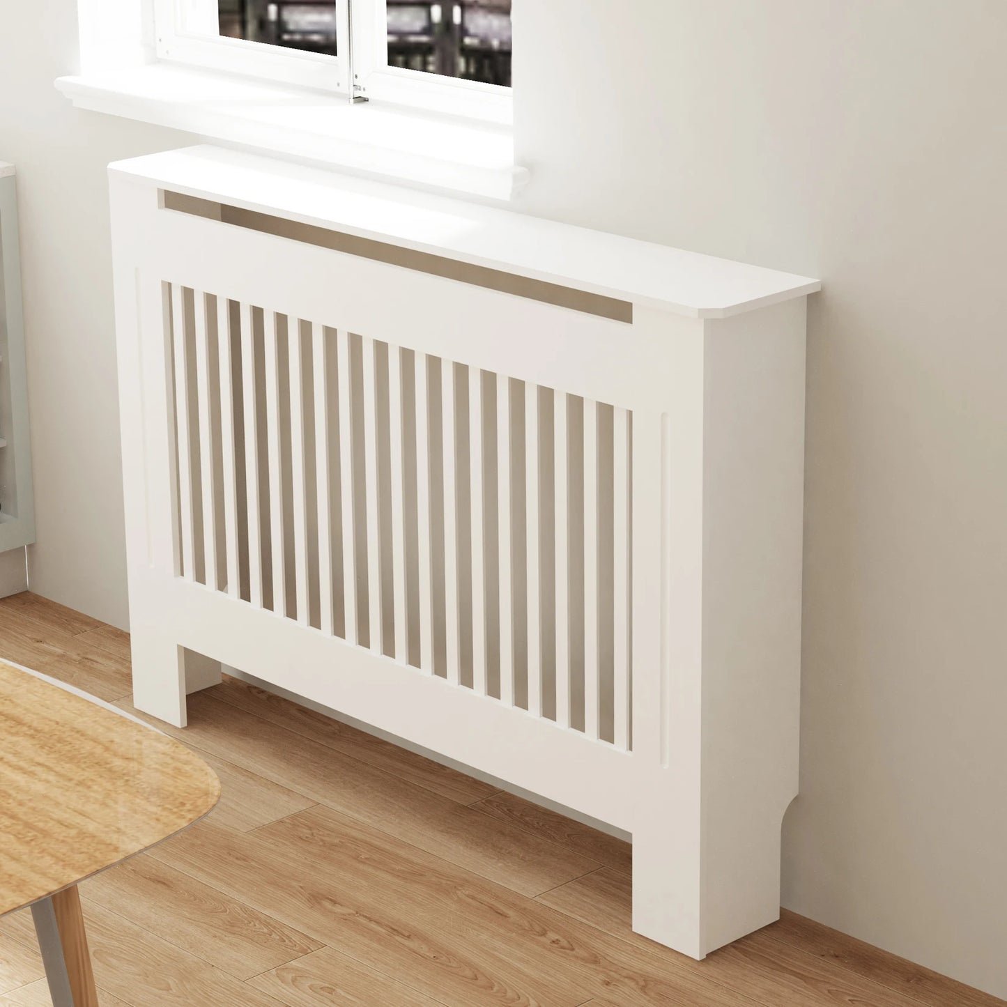 WISFOR Modern White Wood Vented Heating Radiator Cover Cabinets Accessories / Sizes: S-XL/Instruction Manual / 1-Screw Accessory