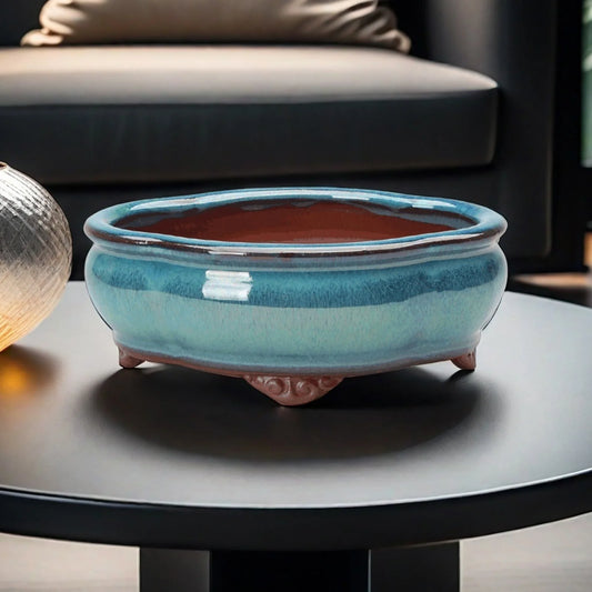 ACRDDK Modern Garden Unglazed Ceramic Rectangle Shaped Multicolor Chinese Bonsai Desktop Flower Pots /Colors-Blue/Brown/Multicolor