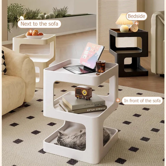 Modern Hallow-Out 2 Tier Super Heavy Duty White Plastic Square Shaped Curved Corners End Tables/Colors-Green/Black/White/ Size: 35cm x 35cm x 45cm