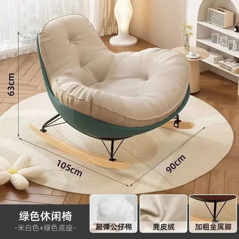 No-EN-Name-Null Indoor Antique Small-Large Lazy Upholstered Bionic Egg Shaped Soft Beige Faux Leather Cushion Orange Plastic Shell Penguin Black Iron Metal Frame Solid Wood Feet Kids Rocking Chairs /Colors-Beige/Orange/Black