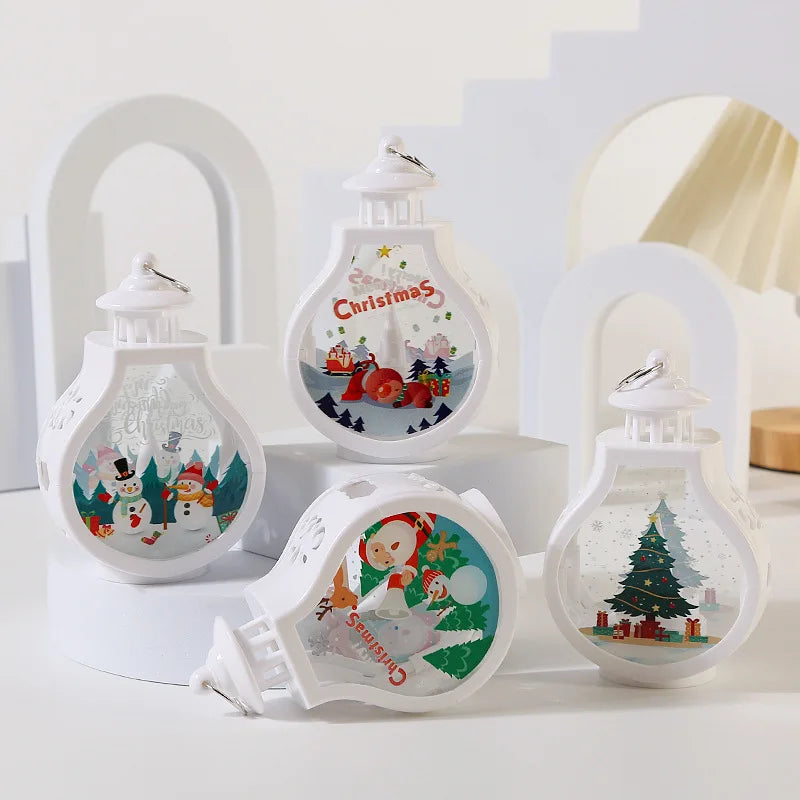 No-EN-Name-Null Festive Holiday Portable Warm White LED Electronic Components White Cap-Bottle Shaped Design Cute Cartoon Christmas Scenes-Santa Claus-Snowman-Reindeer Theme Hanging-Tabletop Wind-Proof Night Lights/ 3 AG10 Button Batteries