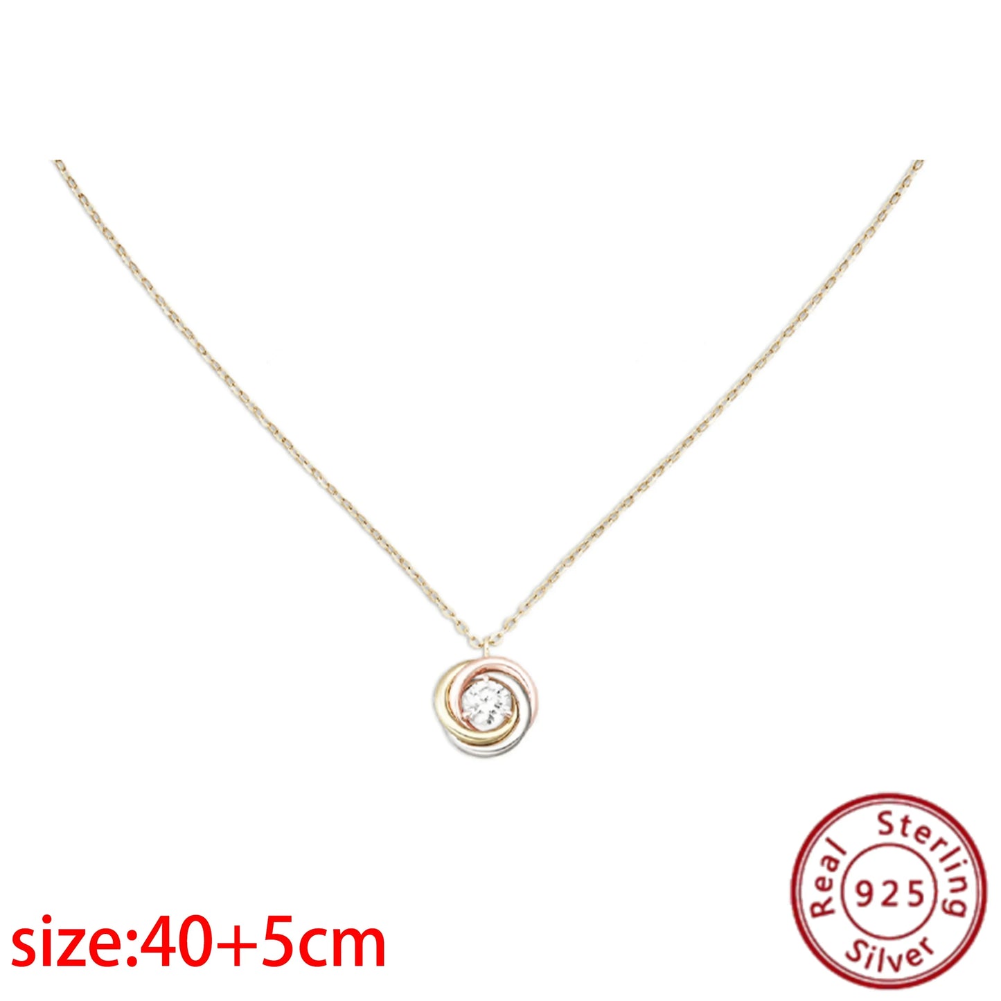 No-EN-Name-Null Adult Women Sterling Silver-Gold Plated Metal Zircon Clear White Diamond Stones Round O-Shaped Fine Imitation Chain Pendant Necklaces/Colors-Gold-Silver/Geometric/Clear/White/Rose Gold