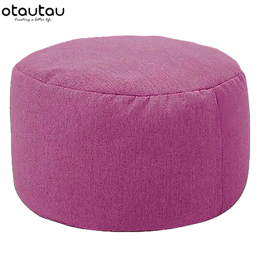 OTAUTAU One Person Small Gray Round Removable Cover Cotton-Linen Bean Bag Pouf Long Zipper Footstool Ottomans/ With Bean Bag Filling/Colors-Gray/Blue/Red/Orange/Pink/Yellow/Beige/White/Multicolor/Machine Washable-Dryer Safe