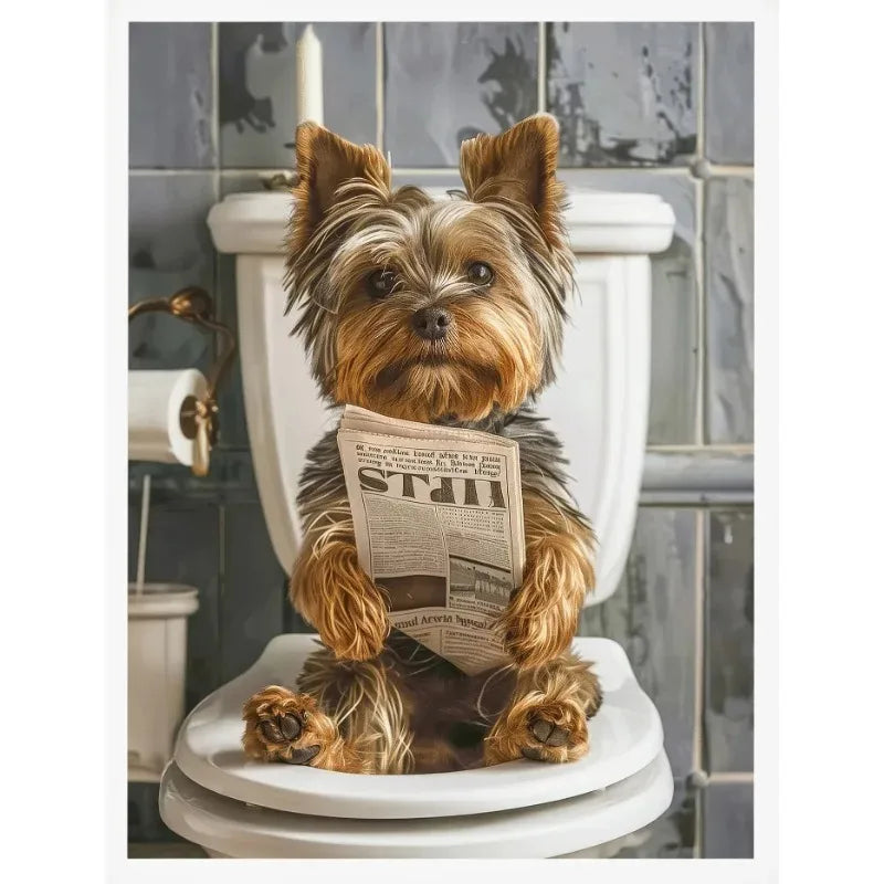 No-EN-Name-Null Modern Waterproof Handprinted Unframed Canvas Rectangle Shaped Abstract Funny Humorous Animals Bathroom Human-Like Sitting On The Toilet Wall Art Prints /Colors-White/Multicolor/Animals/Gray