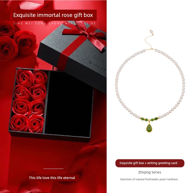 MOUNTAIN RULER Adult Women Fine Imitation Sterling Silver Metal White Mother-Of-Pearl Beads-Natural Green Gourd Jade Pendant Clavicle Chain Necklaces