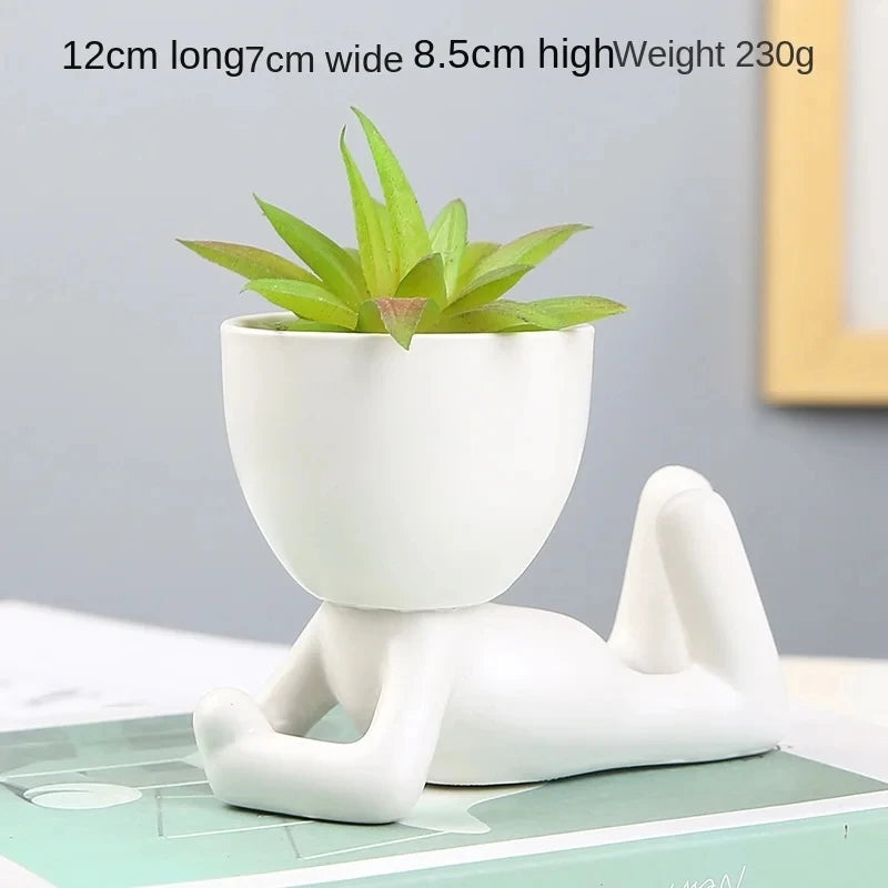 No-EN-Name-Null Indoor Mini Chinese Glazed Ceramic Black-White Cute Cartoon Human Silhouette Shaped Succulent Desktop Flower Pots Planters