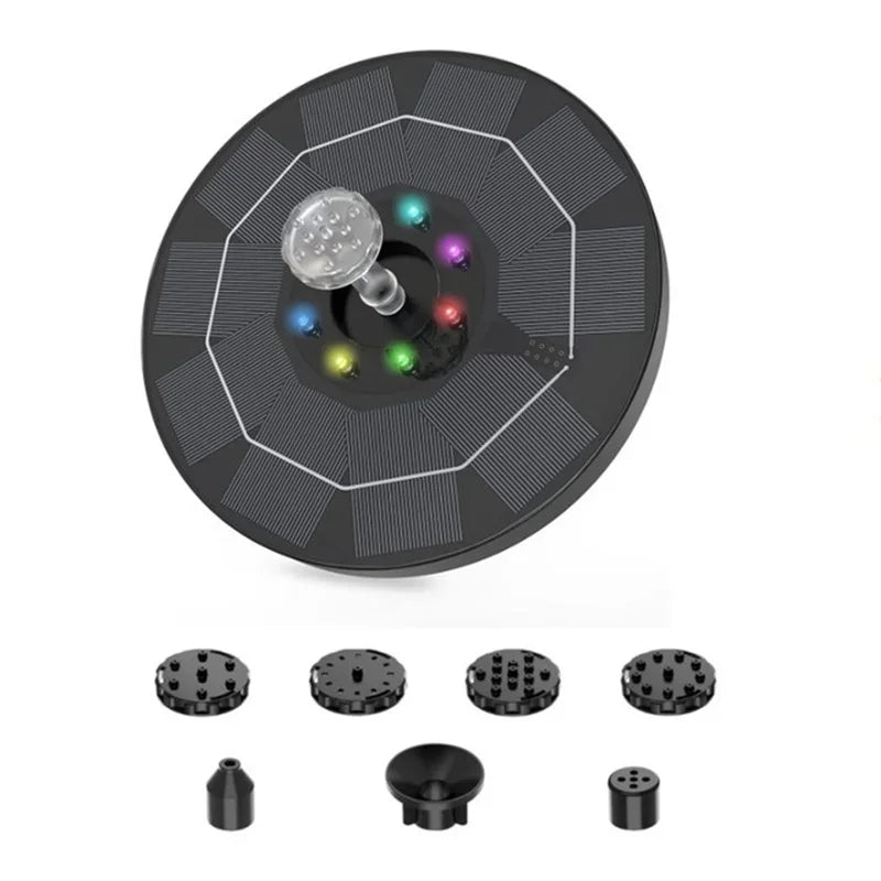 LETIITTGOO Outdoor-Indoor Garden Solar-Powered Floating Black-Multicolor Plastic Round Body Water Pump Waterfall-Fountains