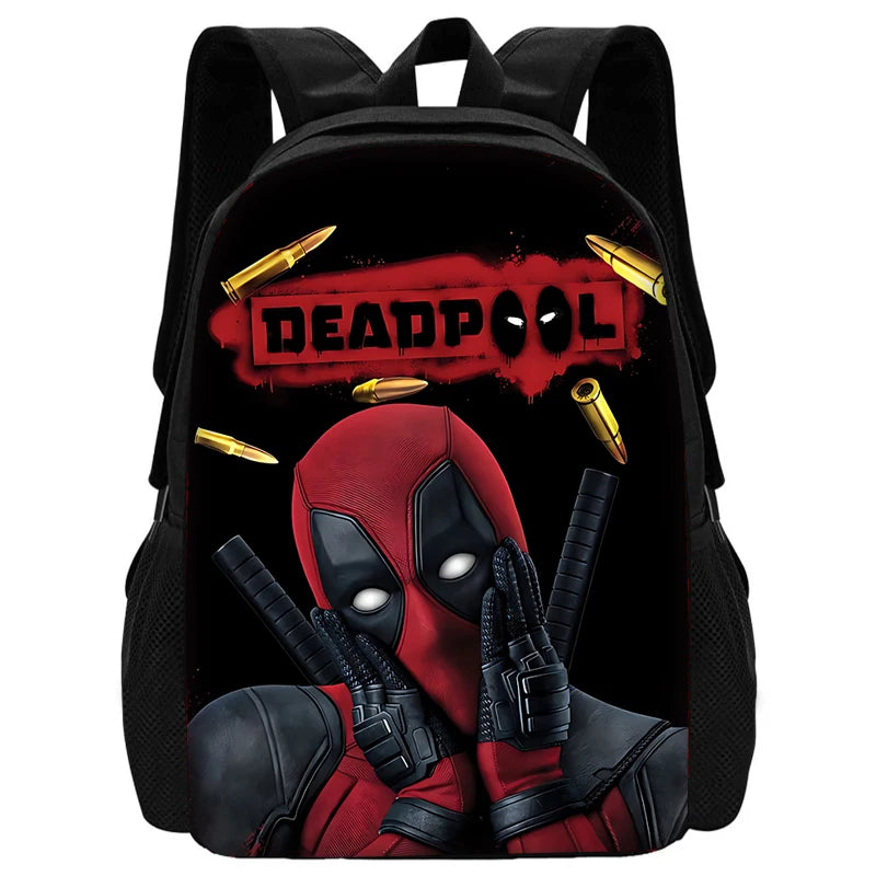 MINISO 3 PCS Waterproof Curved Back Nylon Fabric Cartoon Smiling Critters Super Hero Adjustable Straps-One Handle School Backpacks /Lunch Bags/Pencil Bag/Tablet Inserting Pocket/Water Bottle Pocket/Colors-Red/Black/Purple/Multicolor