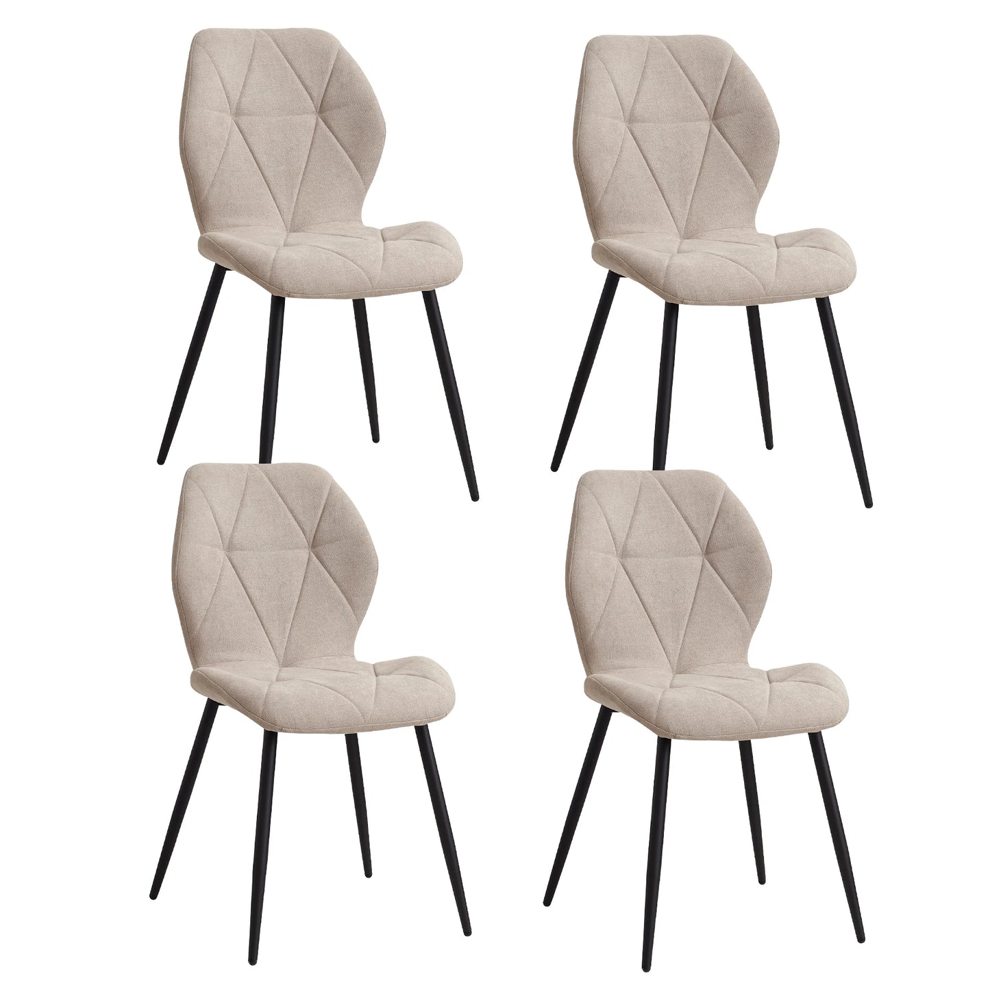 EGOONM Modern Black Upholstered Padded Linen Fabric Metal Legs-Feet 4 Kitchen-Dining Room Chairs/Dimensions: L 42cm x W 48cm x H 86cm/Colors-Black/Blue/Beige/Gray