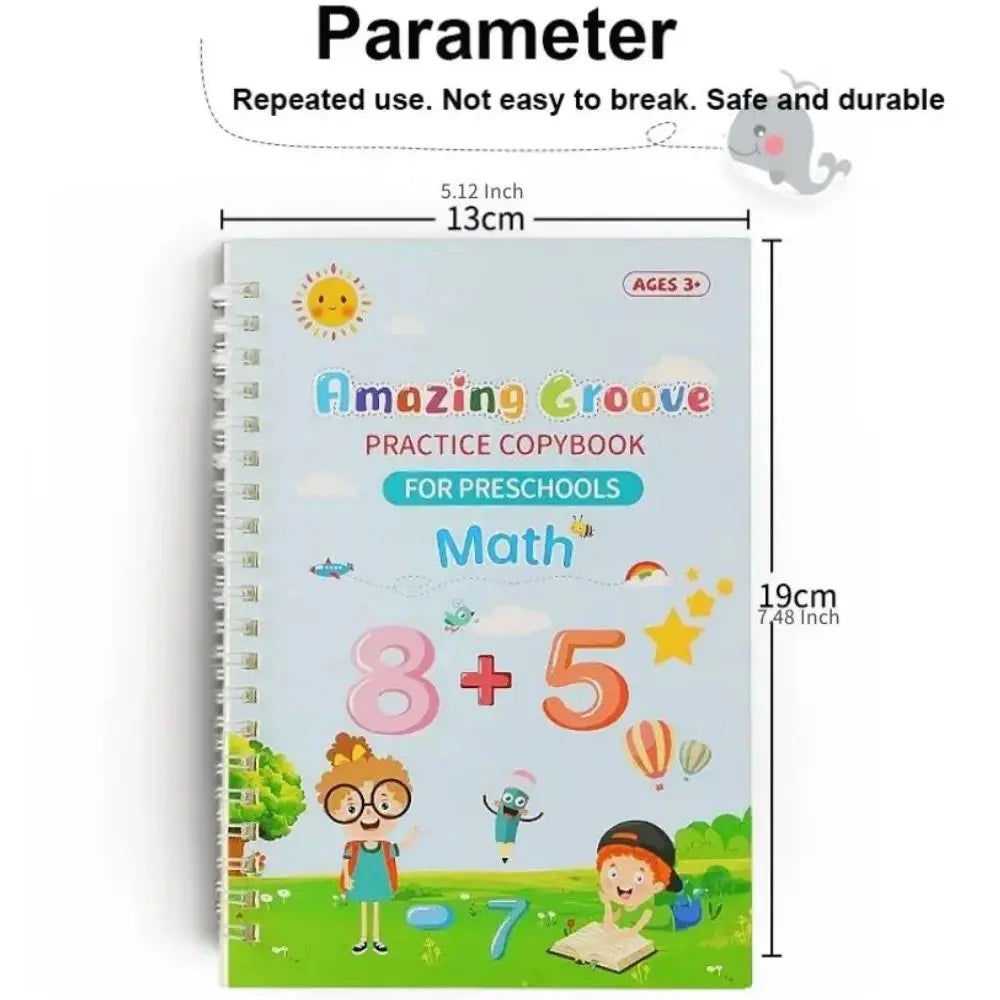 No-EN-Name-Null 4 PCS Parent-Kids Interacting Reading Amazing Groove Practice Copybook English Plastic-Cardboard Paper Copybooks Reusable Reading Toys /1 Pen Case/6 Refills/1 Holder/1 Free Pen Grip/Free Pens/Ages: 1-18 Years Old