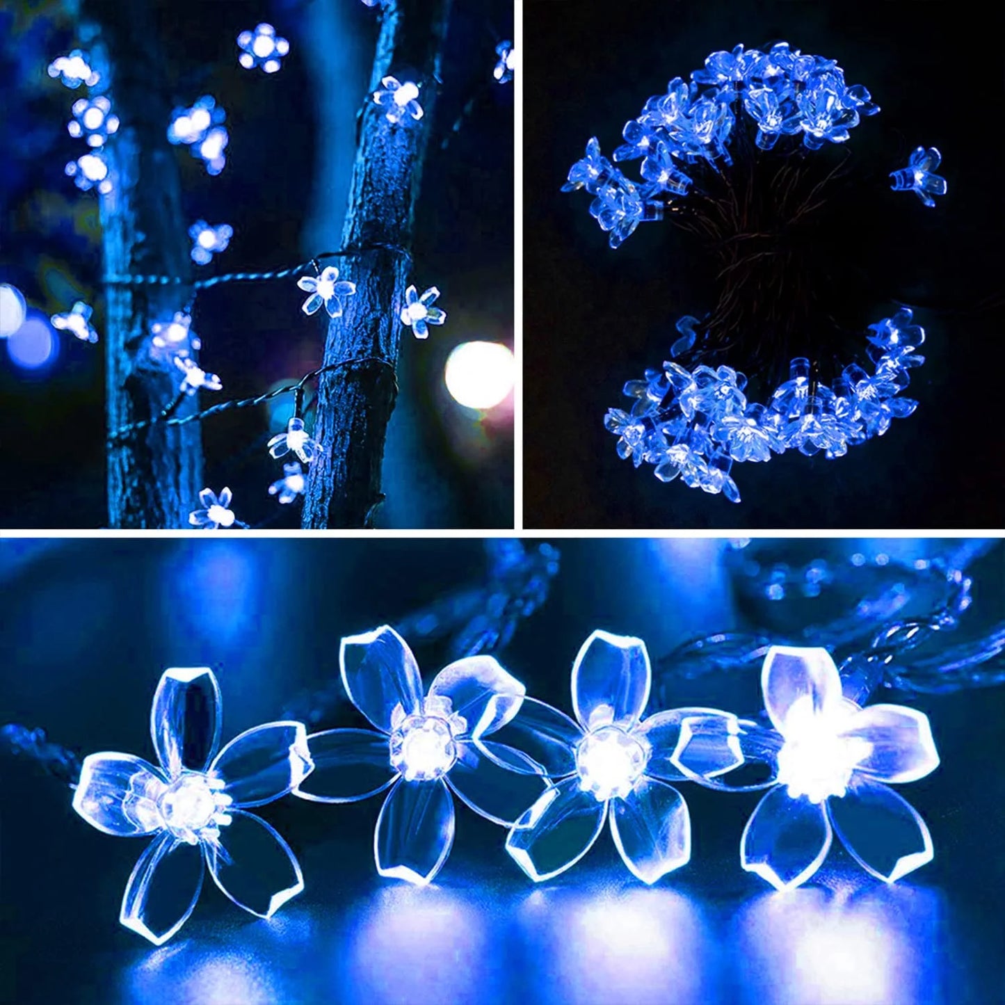 OKAL RED EAST Indoor-Outdoor Rechargeable Dimmable Solar-Powered Warm-Cool White LED Realistic Blue Flower Shaped Plastic Body Light Ropes-Strings/Colors-White/Purple/Blue/Floral