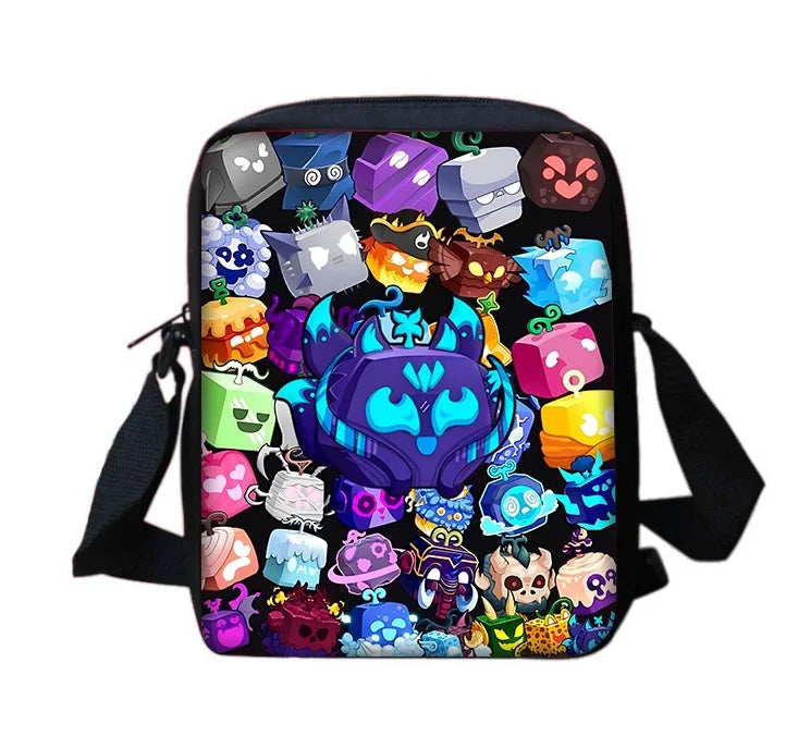 TOPTOY Kids Large Waterproof Multicolor Nylon Fabric Cartoon Smiling Fruit Critters Double Zippers Polyester Lining Shoulder Straps-Handle School Backpacks Sets/Pencil Bags/External Pockets/Colors-Multicolor/Black/Purple