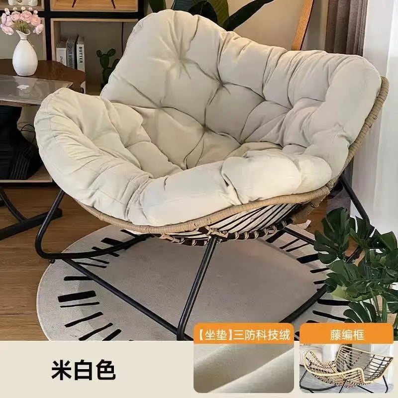 OMGD Indoor Large Human Bird's Nest Rattan Faux Leather Full Q-Bomb Doll Cotton Cushion Metal Frame Rocking Chairs/Colors-Beige/Orange/Black/Brown