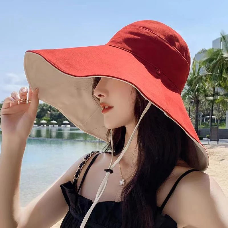 GJCUTE Adults Unisex One-Size Cotton-Polyester Wide Brim UV Protection Sun Hats/Colors-Blue/Black/Red