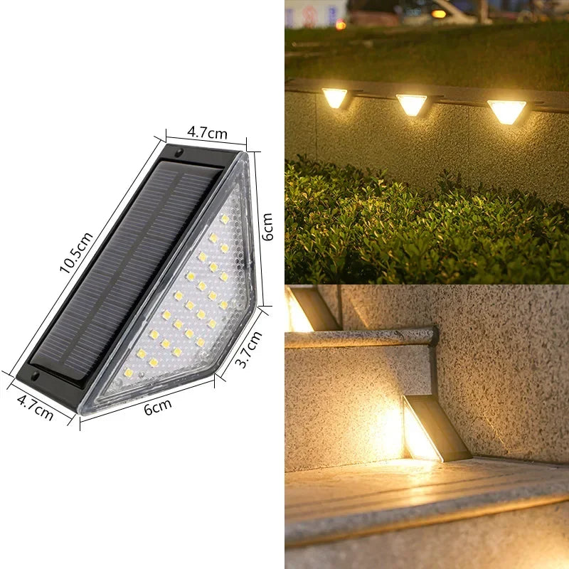 XIWANGFIRE Outdoor Geometric Black-White-Gold Triangle Plastic Body Solar-Powered Warm White LED Waterproof Stair Lights