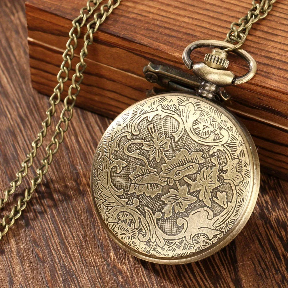 RUNERR Adults Men Vintage Quartz Glass Face Bronze Round Metal Alloy Case Roman Numeral Electronic Drive Mode Scorpion Arachnida Hollow-Out Punk Analog-Digital Display Necklace Chain-Pocket Watches