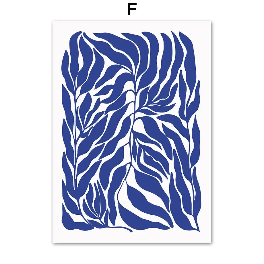 No-EN-Name-Null Modern Waterproof Ink Unframed Rectangle Canvas Blue-White Henri Matisse Bauhaus Picasso Floral Coral Leaves Art Prints/Many Sizes/Colors-Blue/White/Geometric/Multicolor/Floral