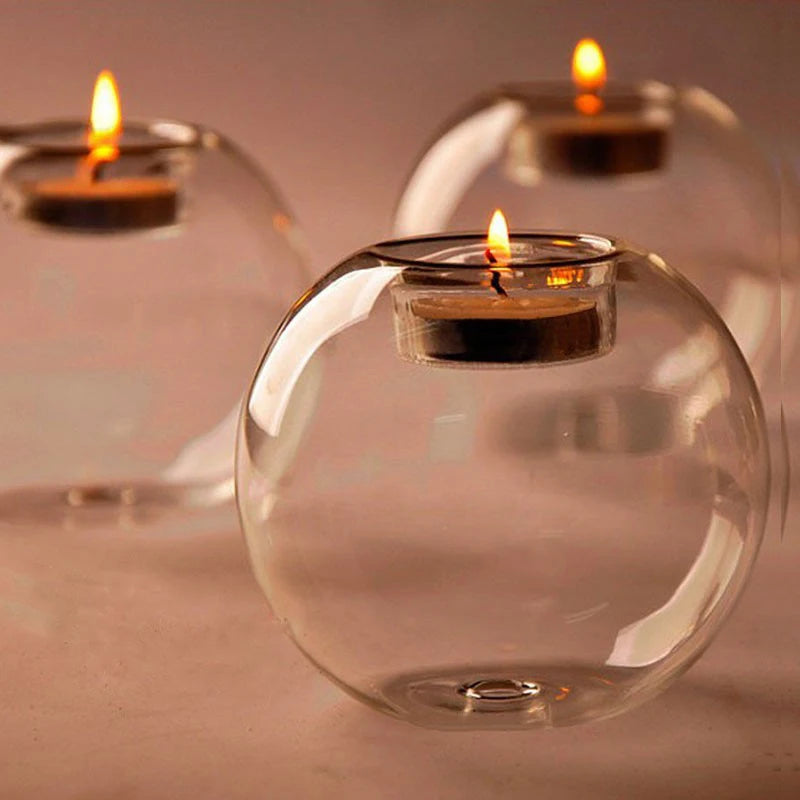NULL Modern Clear Transparent Hollow Round Glass Globe Tealight Candle Holders/Sizes: 8cm-3.14 Inch/10cm-3.93 Inch/12cm-4.72 Inch