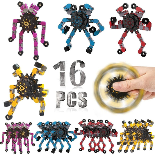 12-16 PCS Plastic DTY Funny Adjustable Transformable Mini Robotic Fingertip Spinners Foldable Anxiety-Stress Relief Fidget Toys/Ages: 13-18 Years Old Adults/Color-Black/Yellow/Multicolor